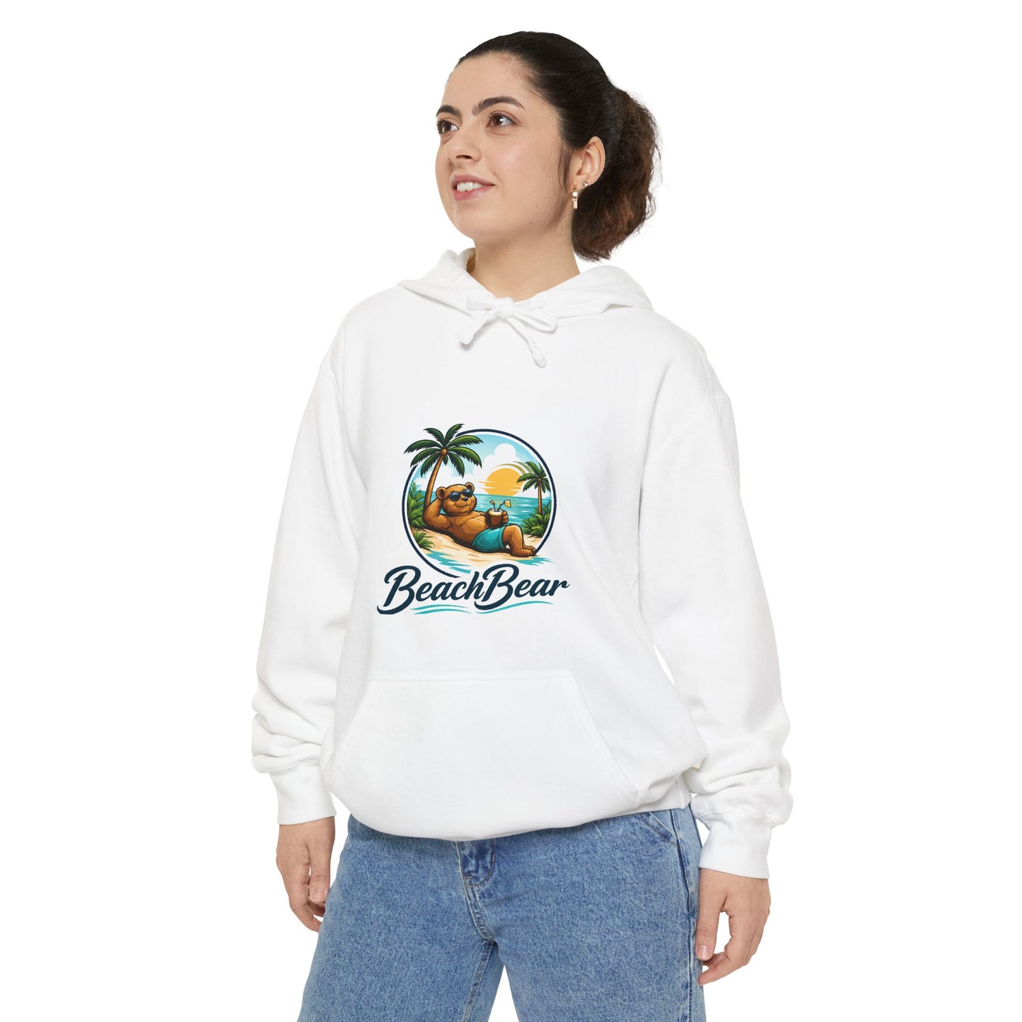 Hoodie — Beach Bear Graphic Hoodie (Relaxed Tropical Sunset Design)