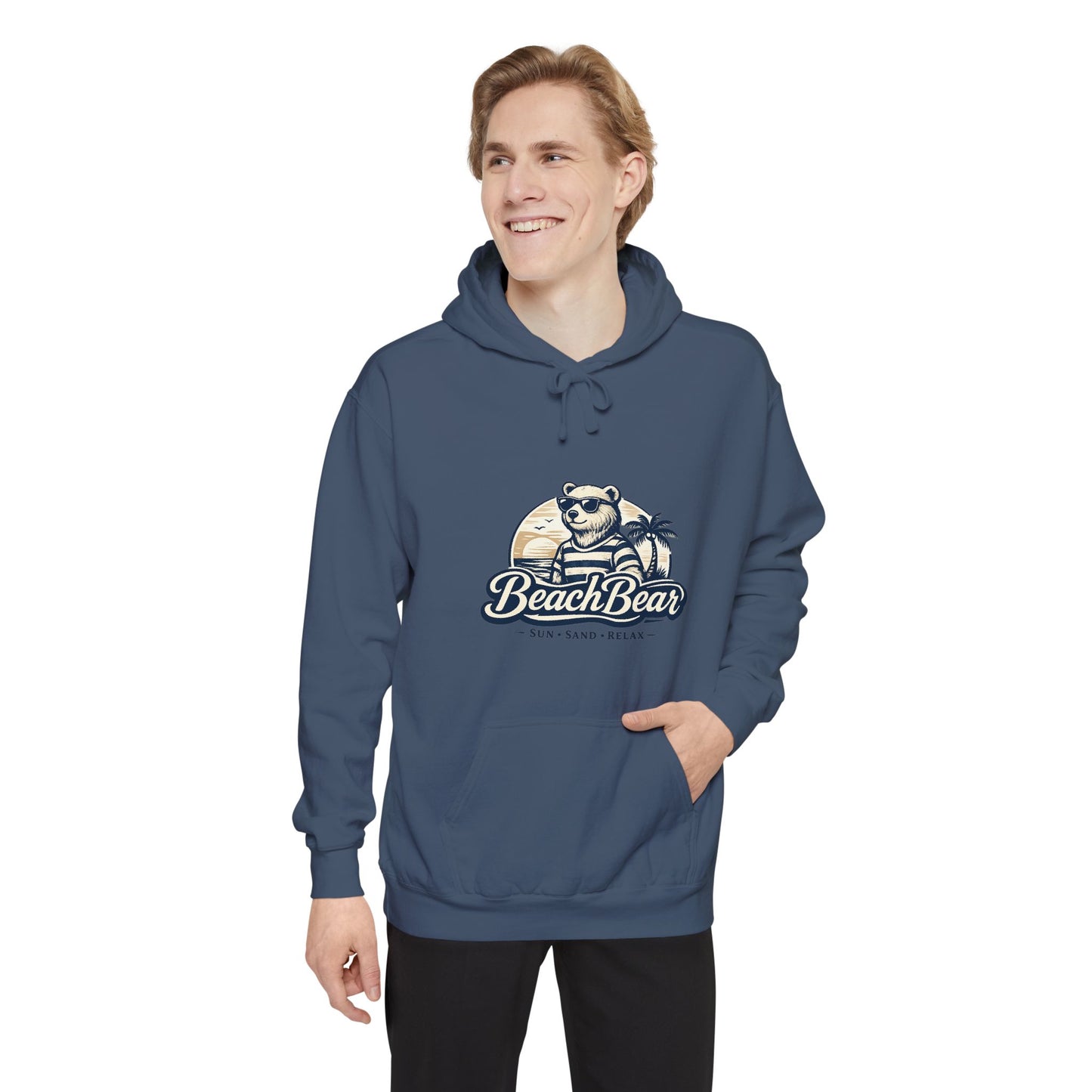 Beach Bear Hoodie — Vintage Surf Bear Graphic "Beach Bear" Comfort Pullover