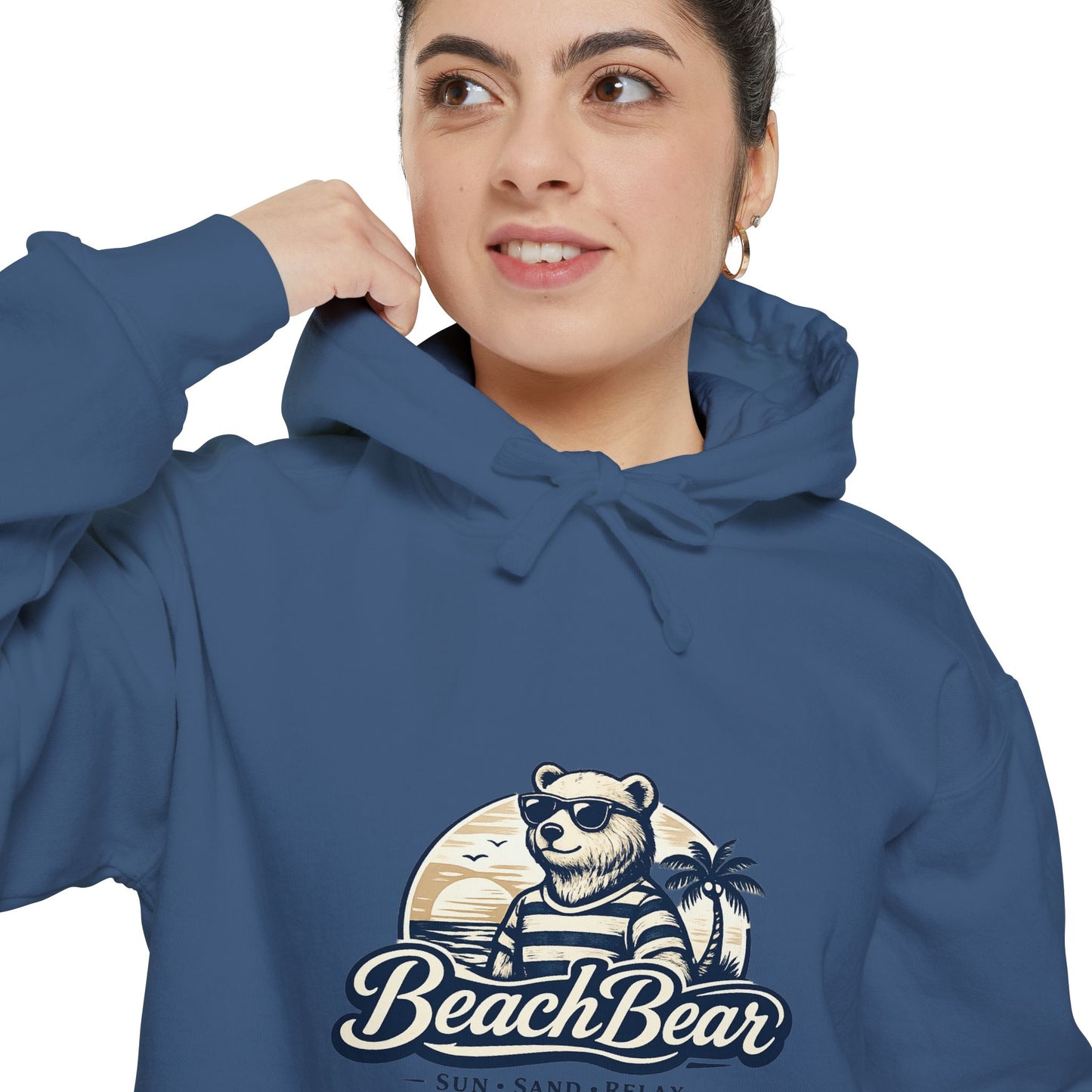 Beach Bear Hoodie — Vintage Surf Bear Graphic "Beach Bear" Comfort Pullover
