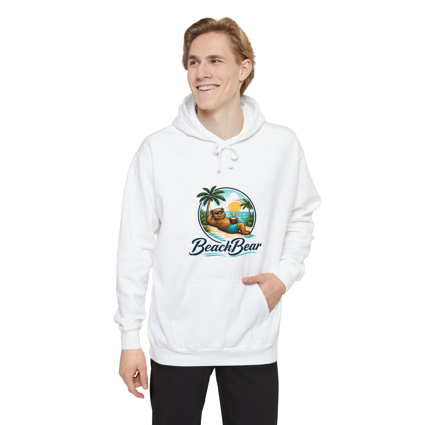 Hoodie — Beach Bear Graphic Hoodie (Relaxed Tropical Sunset Design)