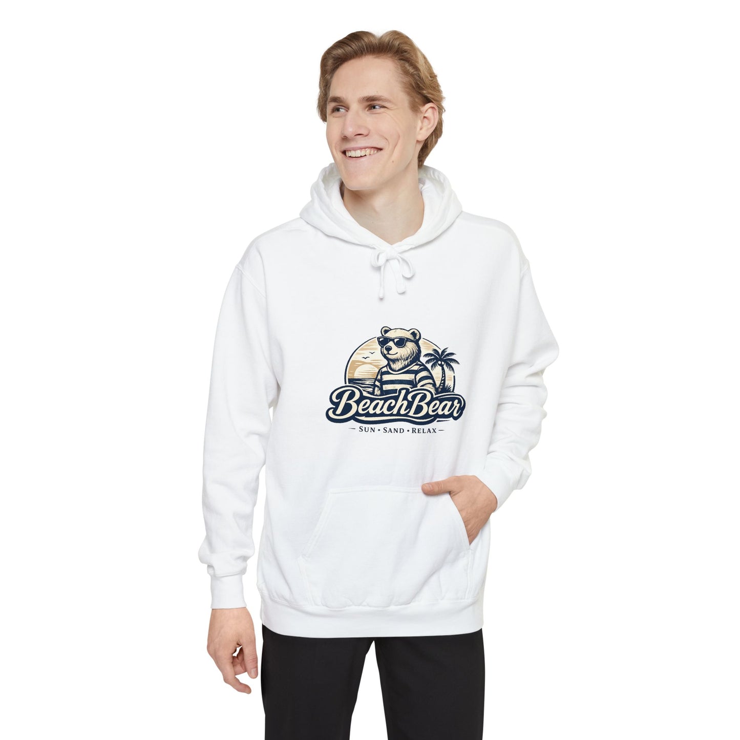 Beach Bear Hoodie — Vintage Surf Bear Graphic "Beach Bear" Comfort Pullover