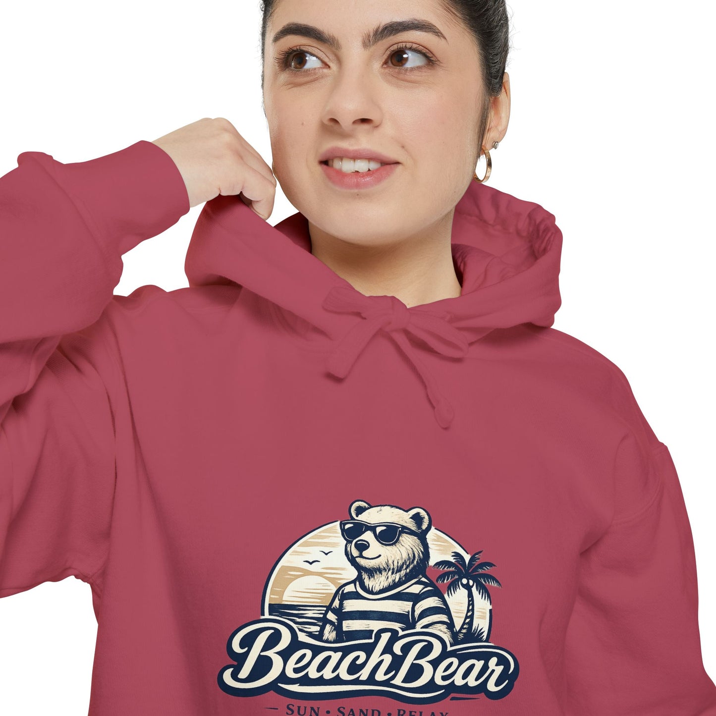 Beach Bear Hoodie — Vintage Surf Bear Graphic "Beach Bear" Comfort Pullover
