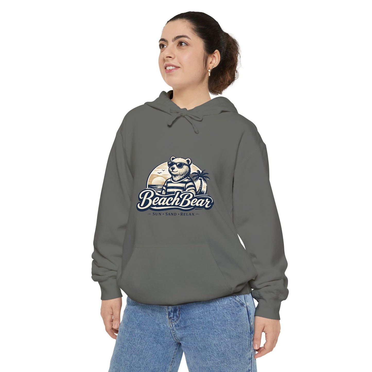 Beach Bear Hoodie — Vintage Surf Bear Graphic "Beach Bear" Comfort Pullover