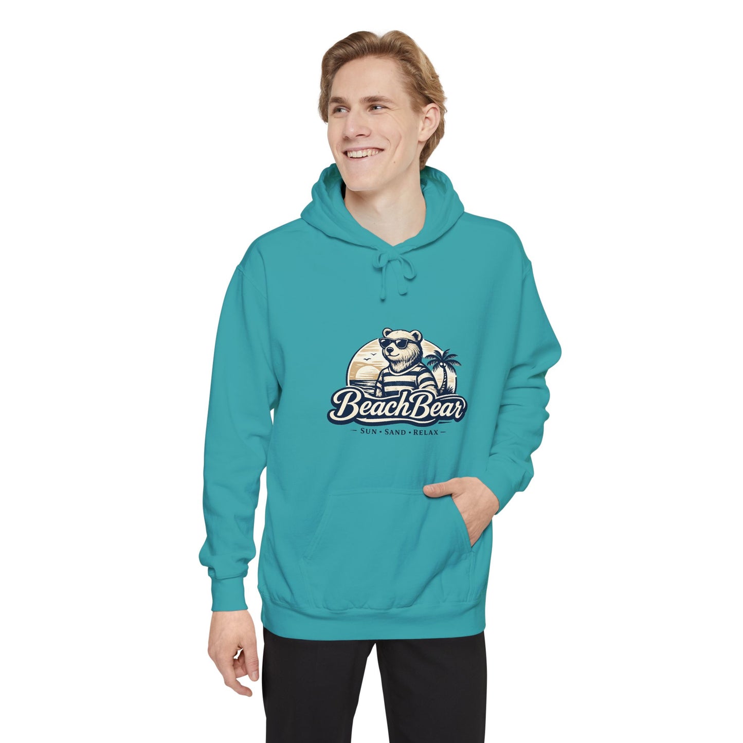 Beach Bear Hoodie — Vintage Surf Bear Graphic "Beach Bear" Comfort Pullover
