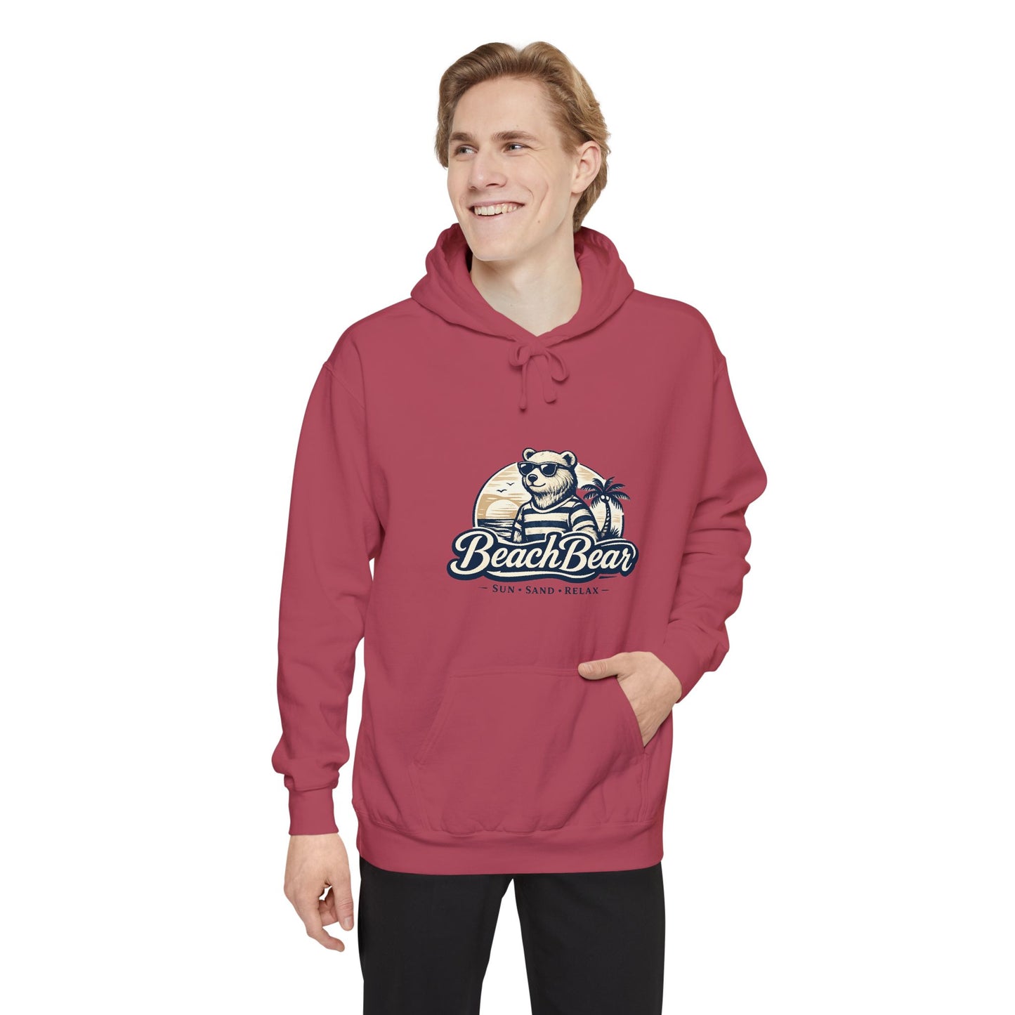 Beach Bear Hoodie — Vintage Surf Bear Graphic "Beach Bear" Comfort Pullover