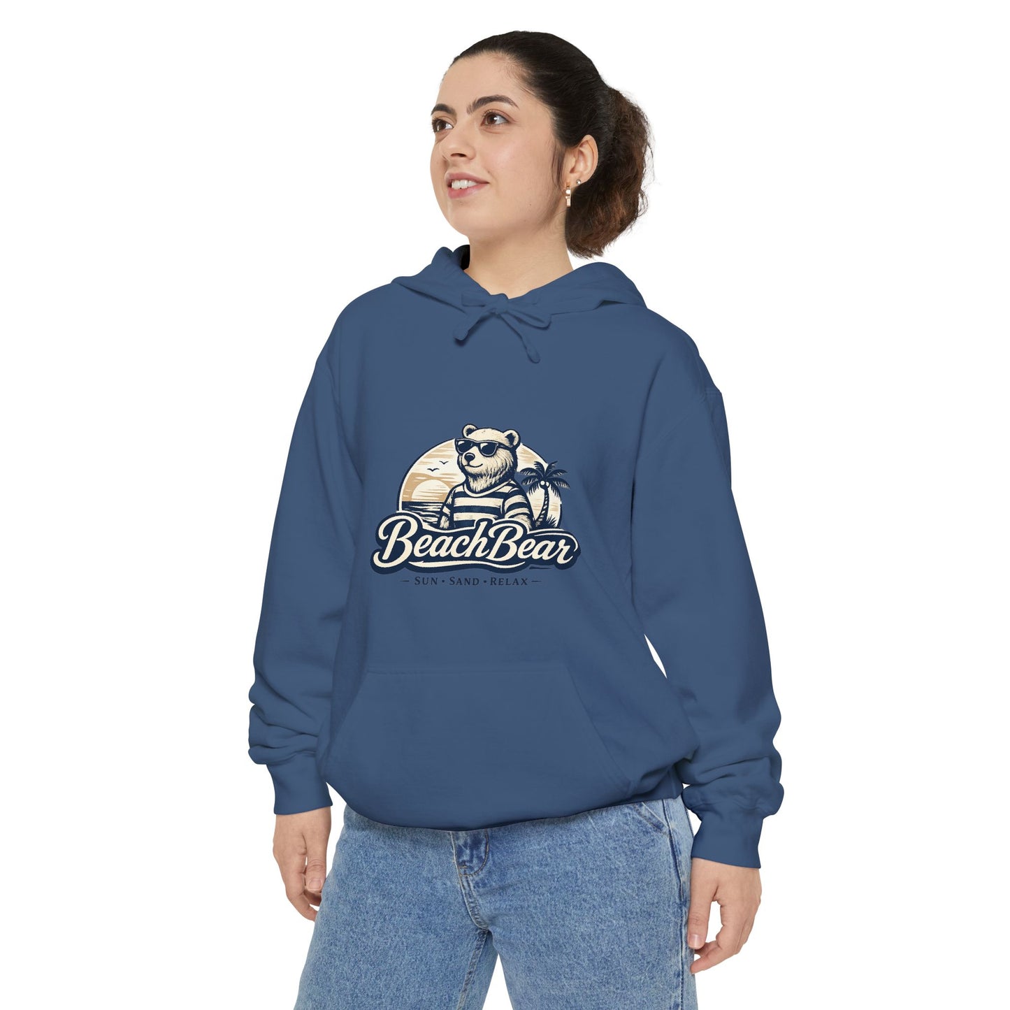 Beach Bear Hoodie — Vintage Surf Bear Graphic "Beach Bear" Comfort Pullover