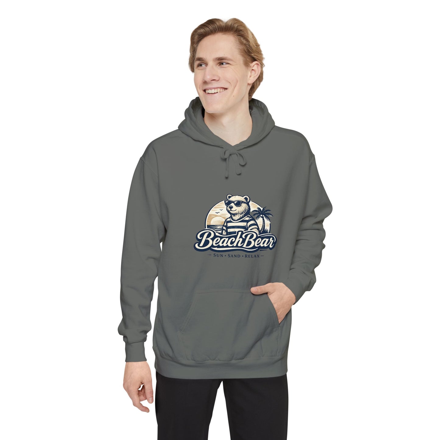 Beach Bear Hoodie — Vintage Surf Bear Graphic "Beach Bear" Comfort Pullover