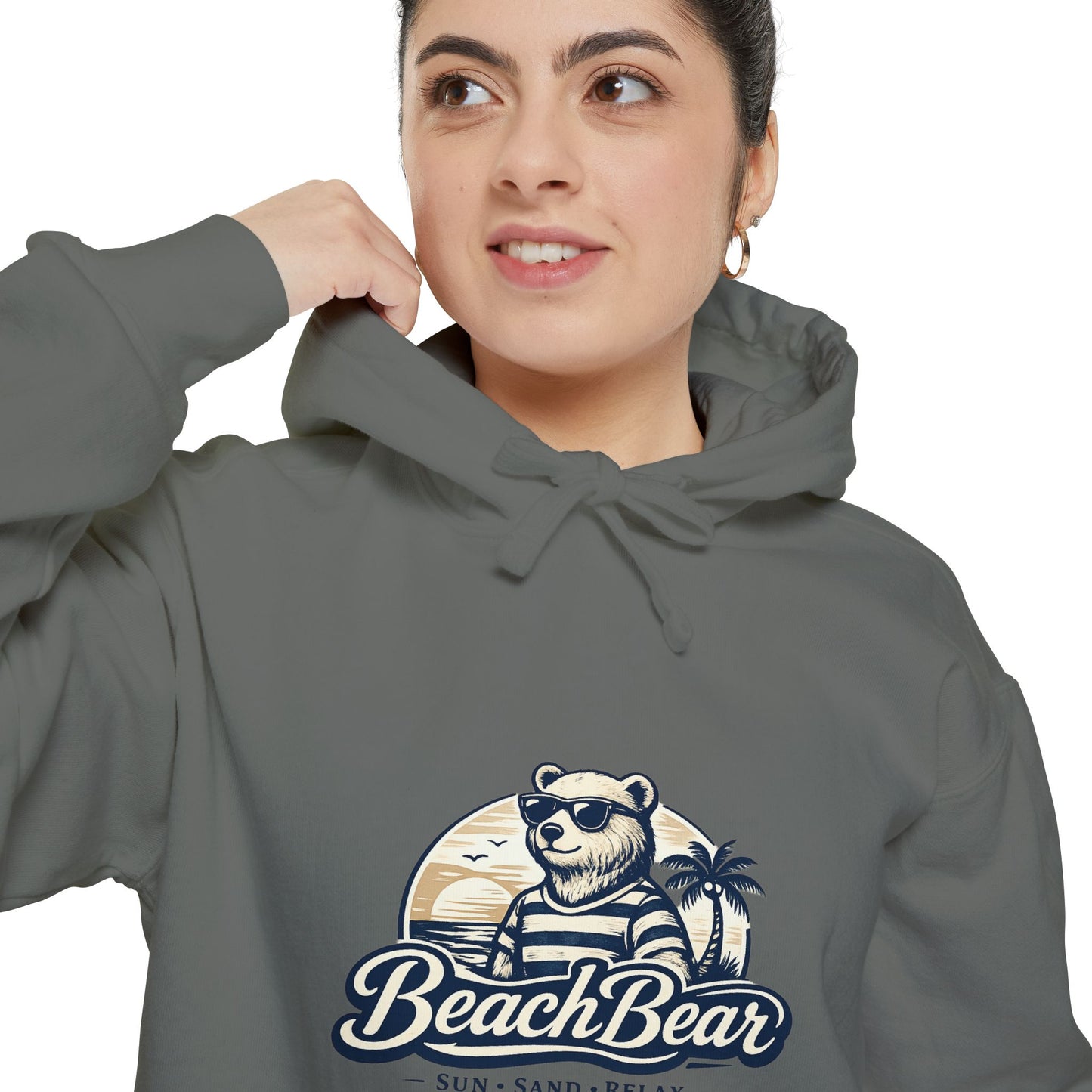 Beach Bear Hoodie — Vintage Surf Bear Graphic "Beach Bear" Comfort Pullover
