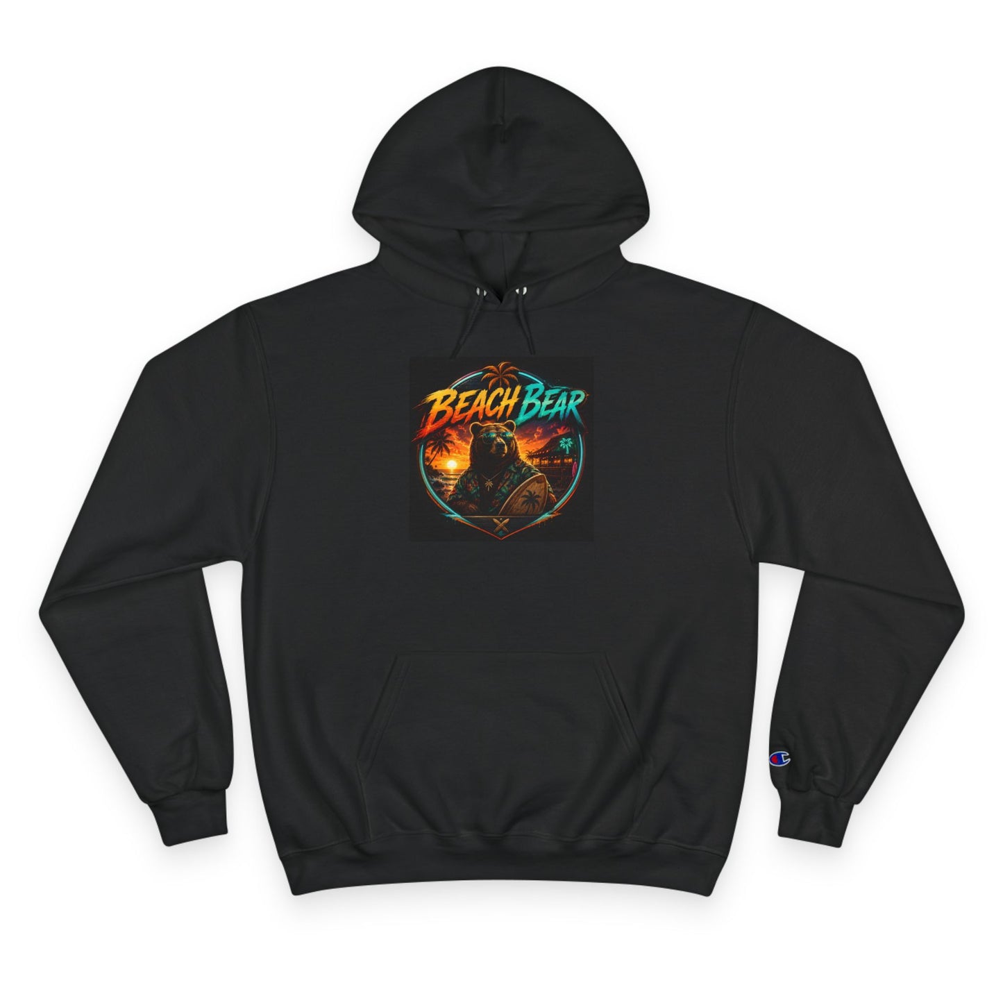Beach Bear Hoodie - Retro Surf Graphic Champion-Style Pullover