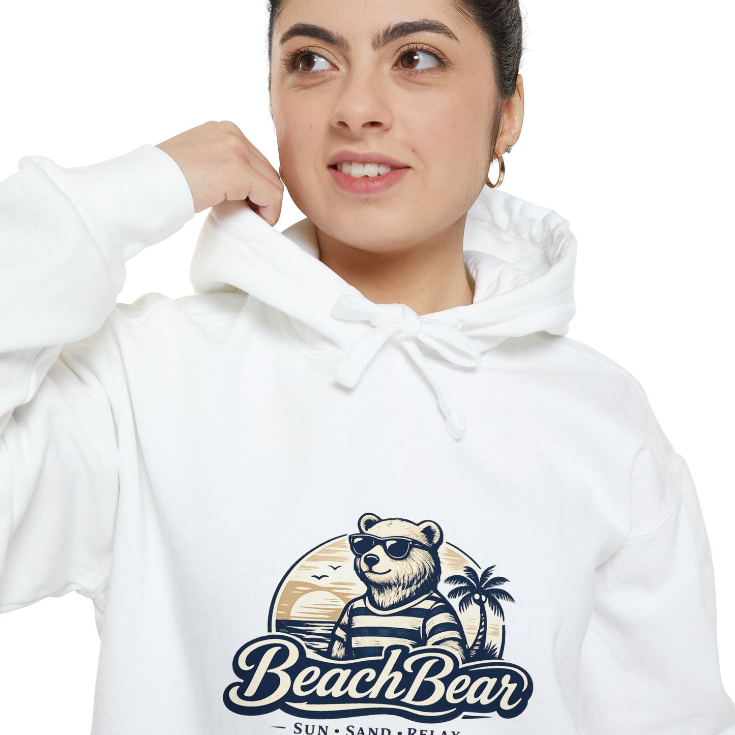 Beach Bear Hoodie — Vintage Surf Bear Graphic "Beach Bear" Comfort Pullover