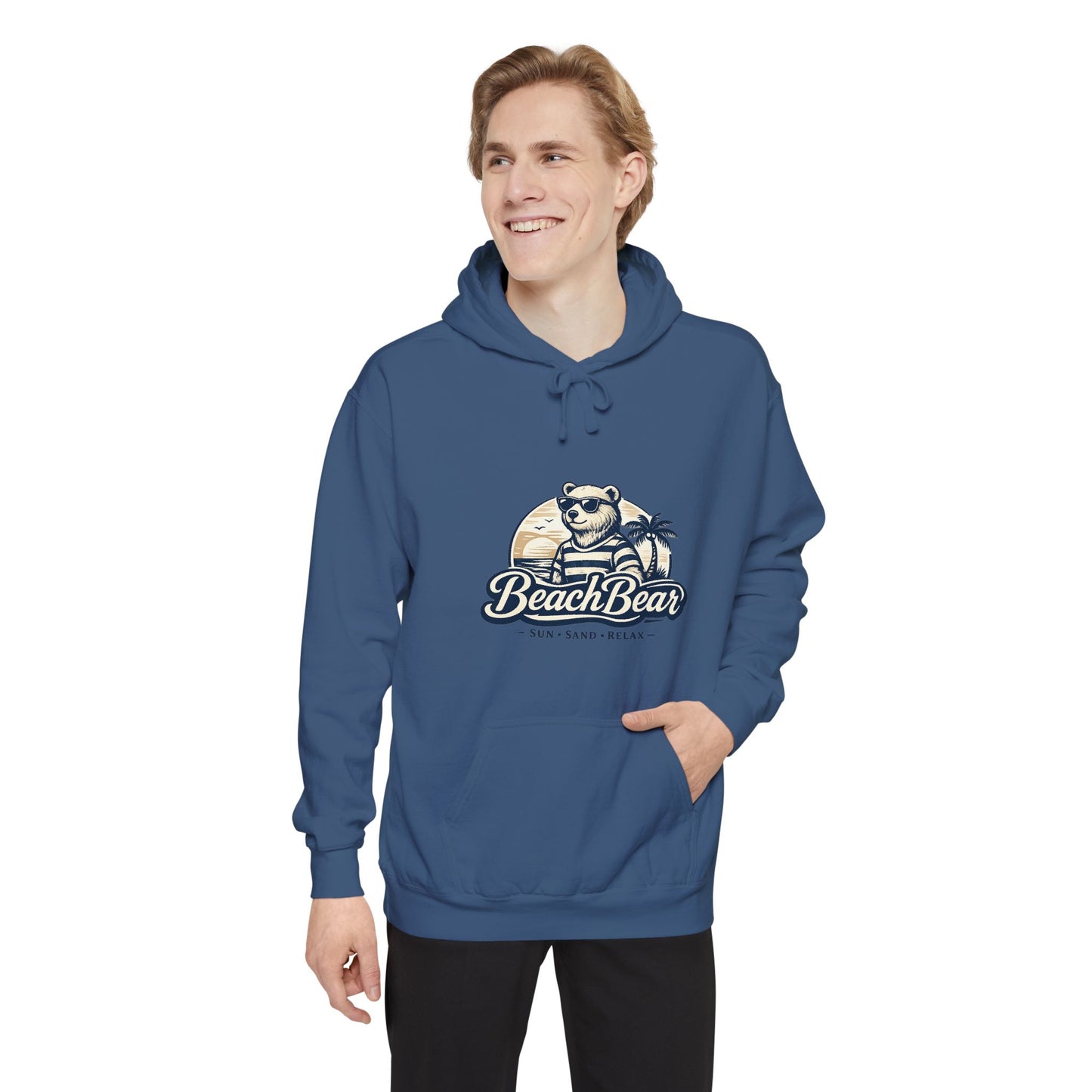 Beach Bear Hoodie — Vintage Surf Bear Graphic "Beach Bear" Comfort Pullover