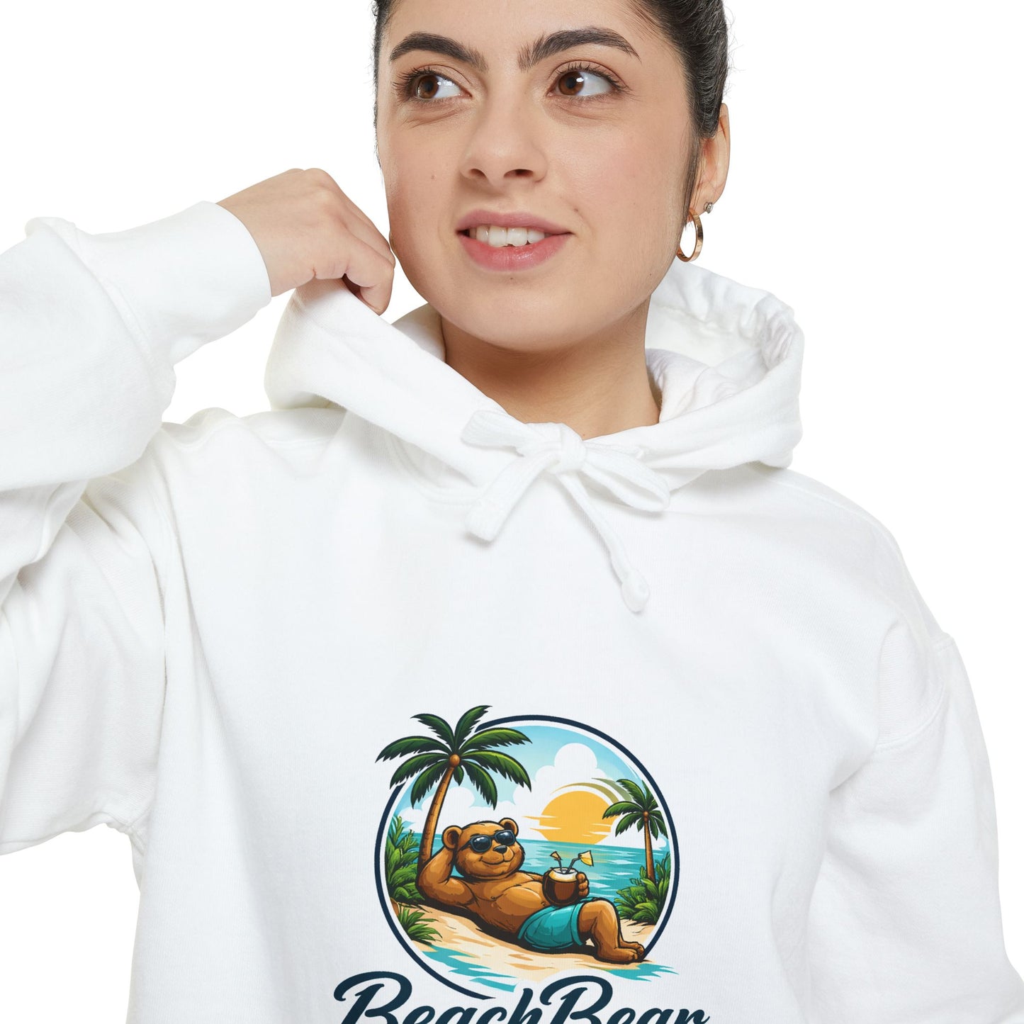 Hoodie — Beach Bear Graphic Hoodie (Relaxed Tropical Sunset Design)